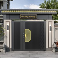 Porte de cour de villa moderne en alliage d'aluminium durable, art sculpté finement, maison auto-construite rurale, double porte extérieure, étanche, à battants