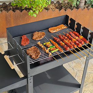 <b>Outdoor</b> Charcoal <b>BBQ</b> Grill 122x48x87cm Adjustable Height Multifunctional With Side <b>Tables</b> And Storage Shelf - Product Image 2