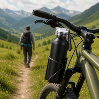Bouteille d'eau sportive en aluminium à paroi simple de 600 ml avec poignée et couvercle, portable pour la randonnée, le cyclisme, les voyages, le yoga, la gym et le fitness