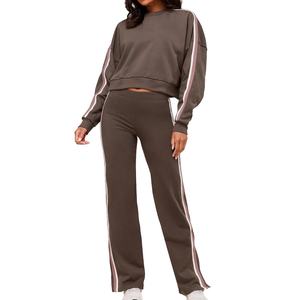 Conjunto de Pantalones Largos de Algodón Tejido Personalizables con Sudadera de Manga Larga y Cintura Alta que Deja Ver el Ombligo, Casual, Impermeable y de Secado Rápido - Product Image 1