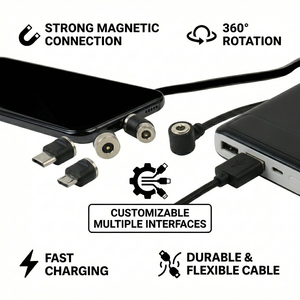 Kabel Pengisi Daya USB A ke Konektor Magnetik Bulat 2 Pin Kustom dengan Jaket Tembaga 300mm untuk Komputer - Product Image 3
