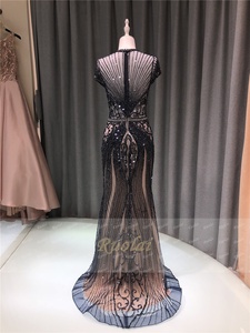 Ruolai OEV-L4209 Abito <span class=keywords><strong>da</strong></span> Sera Formale <span class=keywords><strong>da</strong></span> Donna con Ricche Applicazioni di Perline e Paillettes, Maniche Corte, Nero, Vestito <span class=keywords><strong>da</strong></span> Festa - Product Image 3