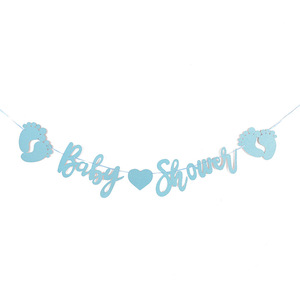 Bannière de fête prénatale DAMAI, lettres bleues à paillettes, décor de pieds d'enfant, fournitures de fête intérieures pour la célébration de la fête prénatale - Product Image 5