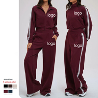 Ensemble décontracté et confortable 2 pièces transfrontalier respirant à couleurs contrastées, pull et pantalon taille haute ample et long