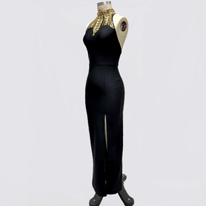 <span class=keywords><strong>C3750</strong></span> Migugarment Nouvelle robe bandage de luxe de créateur Robe de soirée club de soirée dos nu avec broderie en strass dorés longueur de plancher - Product Image 5