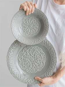 French-style Rose Porcelain <b>Dinnerware</b> <b>Sets</b> Minimalist Printed Glaze <b>6</b>-Piece Reusable Microwave Dishwasher Safe Pasta Salad - Product Image 6