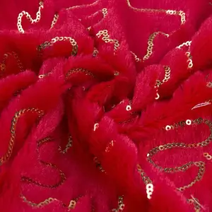 Kostenlose Probe Textilien Best Design Reversible Gold Pailletten Rot/Pink/Grau Samt Stoff Großhandel