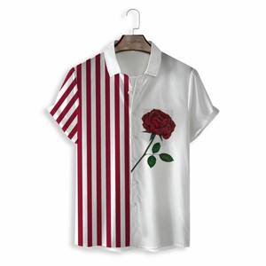 定制标志印花纽扣男士条纹衬衫休闲短袖拼接衬衫 - Product Image 2