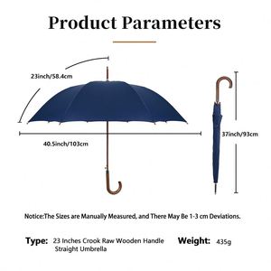 Parapluie de luxe à ouverture automatique, droit, avec logo, imperméable, 8 baleines, poignée en bois personnalisée, pour adultes - Product Image 2