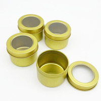 Caja de hojalata circular dorada personalizada al por mayor con ventana transparente, recipiente de lujo apto para alimentos para té de hojas sueltas, frutas secas y set de regalo gourmet