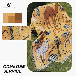 Tùy Chỉnh Bán Buôn Ấm Rắn Mềm Jacquard Dệt Chăn Ngoài Trời Dã Ngoại Cắm Trại Dệt Ném Chăn - Product Image 1