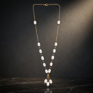 Collier personnalisé en laiton italien plaqué rhodium avec perles d'eau douce et saphirs bleus, pendentif cascade à pompon, pour mariage - Product Image 6