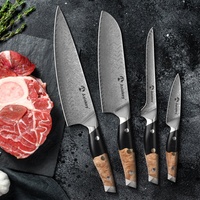 Damascus Santoku-mes met lemmet & hars handvat |   Ultrascherpe VG10 kern voor chefs, flexibele MOQ-opties