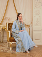 Robe longue de soirée musulmane modeste pour adultes, col cranté, broderie florale, patchwork, franges, garniture de perles, manches longues