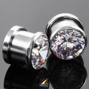 Paire de bouchons d'<span class=keywords><strong>oreille</strong></span> et de tunnels en acier inoxydable Piercing Expander Piercing Stretchers Plug <span class=keywords><strong>oreille</strong></span> jauges avec Zircon - Product Image 5