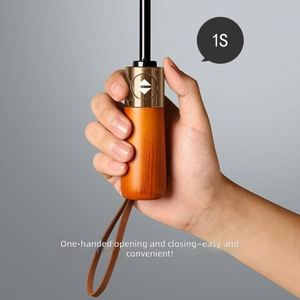 Paraguas Plegable Totalmente Automático, con Acabado de Madera Real, Doble Uso para Sol y Lluvia, Extra Grande, Reforzado y Engrosado, Protección UV - Product Image 2