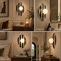 Lampe murale en marbre couleur personnalisée, noir et blanc, avec globe en verre opale, LED, pour salon, chambre à coucher, éclairage de projet décoratif