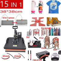 Presse à Chaud Sublimation Combinée 15 en 1 Semi-Automatique 38*38 cm pour Impression Personnalisée Chapeaux Tasses T-shirts Stylos Coques de Téléphone Chaussures