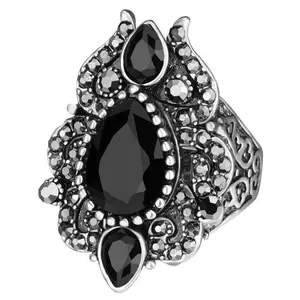 Vintage Geometric Regular Ring For Women Boho Black Crystal Rings Classic Ethnic Wedding Jewelry Smooth Loop Party Gifts