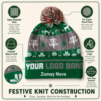 Gorro de punto navideño con pompón, suéter feo, reno, copo de nieve, disc golf, invierno, logotipo personalizado, unisex, OEM, venta al por mayor, MOQ bajo