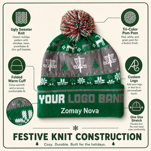 Bonnet tricoté de Noël avec pompon, motif pull moche, renne, flocon de neige, disc golf, hiver, logo personnalisé, unisexe, OEM, vente en gros, faible MOQ - Product Image 3