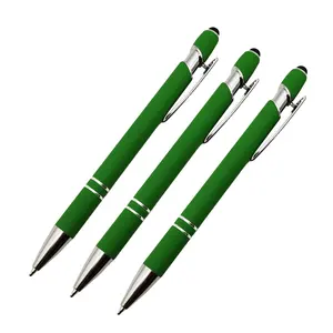 Wholesale China Ningbo 2 in 1 multifunction soft touch stylus pens green advertising plastic custom ball point promotional pen