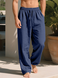 <span class=keywords><strong>Pantalon</strong></span> décontracté pour <span class=keywords><strong>homme</strong></span> 95% <span class=keywords><strong>Lin</strong></span>, coupe large, taille élastique, ample, grande taille, haute qualité, vente en gros, pour l'été et le quotidien - Product Image 5