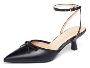 Dames Marineblauwe Puntige Neus Slingback Kitten Hakken Strik Enkelband Jurk Schoenen Voor Kantoor, Bruiloft En Feest - Product Image 2