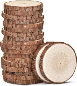 Círculos de rodajas de madera sin terminar redondos de pino Natural con discos de troncos de corteza de árbol grabado láser pintura Diy talla de madera
