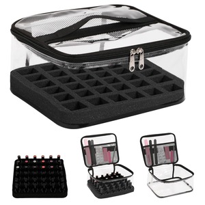Sac de voyage de maquillage en <span class=keywords><strong>PVC</strong></span> portable de grande capacité, organisateur de vernis à ongles transparent <span class=keywords><strong>avec</strong></span> 36 porte-bouteilles, étui résistant à l'eau - Product Image 1