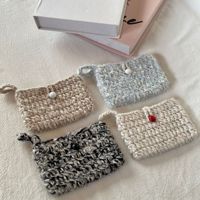 Pochette de rouge à lèvres portable faite à la main et sac suspendu porte-monnaie en fil au crochet avec motif de bonbons porte-cartes en fil mélangé