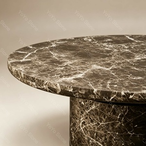 Tavolino da Caffè in Marmo Naturale Marrone Scuro di Alta Gamma in Stile Moderno, Tavolo Rotondo per Soggiorno e Arredamento Alberghiero - Product Image 5