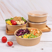Bol Personnalisable en Papier Kraft, Bol à Salade Jetable pour Emballage Alimentaire, avec Couvercles
