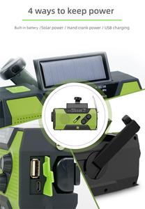 Radio météo d'urgence portable AM FM NOAA, radio à <span class=keywords><strong>manivelle</strong></span> solaire avec batterie externe 2000mAh, alarme SOS, lampe torche LED, lampe de lecture - Product Image 4