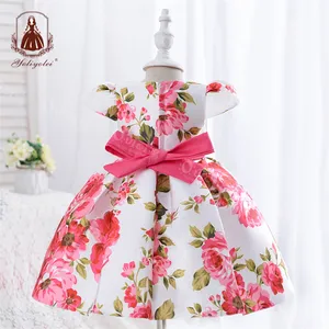 Yoliyolei roupas para meninos, vestido de aniversário listrado mini ocidental com estampa de flores rosa