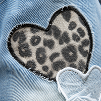 Jeans Anchos con Parche de Corazón de Leopardo, Estilo Y2K, para Mujer, Estética de los 90, Azul Claro Lavado, Holgados