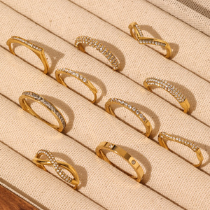 Anillos de dedo índice de acero inoxidable chapado en oro de 18 quilates de PVD de gama alta, anillo de circón Simple para mujer, joyería, fiesta de compromiso o regalo - Product Image 6