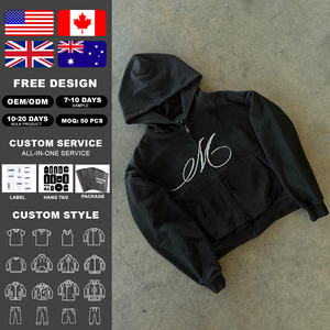 Sudadera con capucha personalizada de algodón 100% de alto gramaje para hombre, estilo urbano, con cremallera, estampado frontal, vintage, con pedrería y hombros caídos - Product Image 2