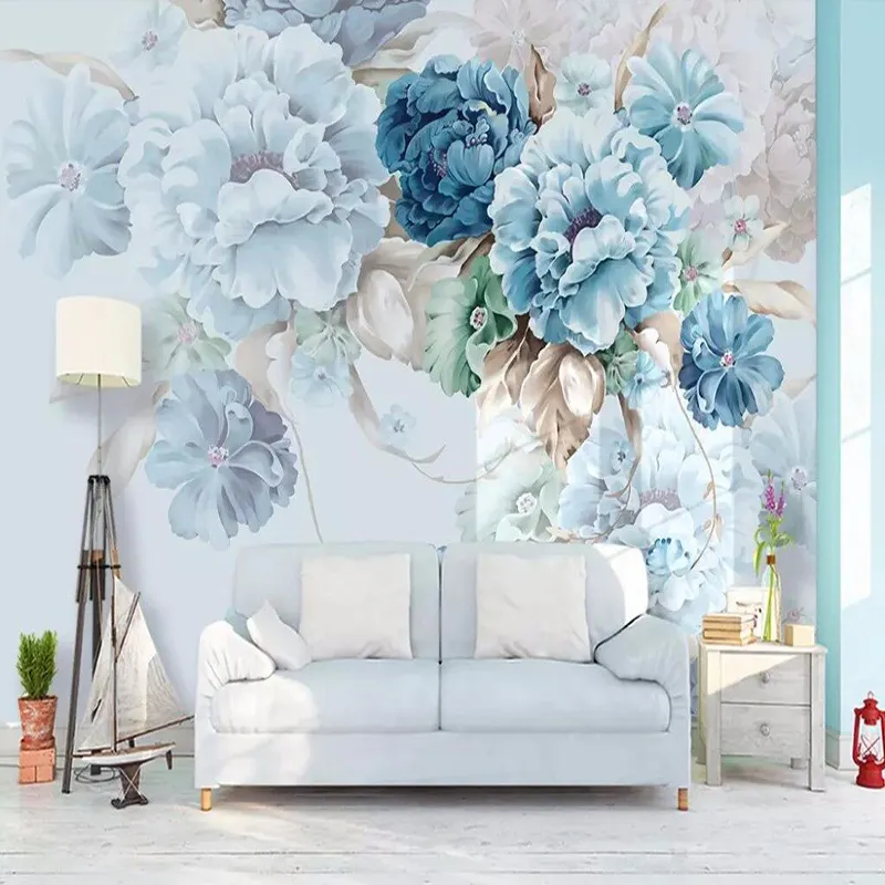 2022 Wholesale Printable Custom 3D Florals Mural Wallpaper Wall Background