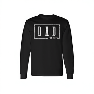 Camiseta de Manga Larga para Futuro Papá, Diseño Enmarcado Est 2025, Cuello Redondo, para Hombre Adulto, Reuniones Familiares, Impresión en Serigrafía - Product Image 2