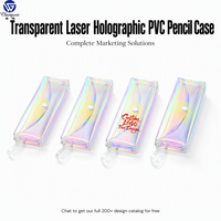Étui à crayons transparent en PVC holographique laser arc-en-ciel avec fermeture à bouton-pression, pour l'école, le bureau, la papeterie, logo personnalisé OEM