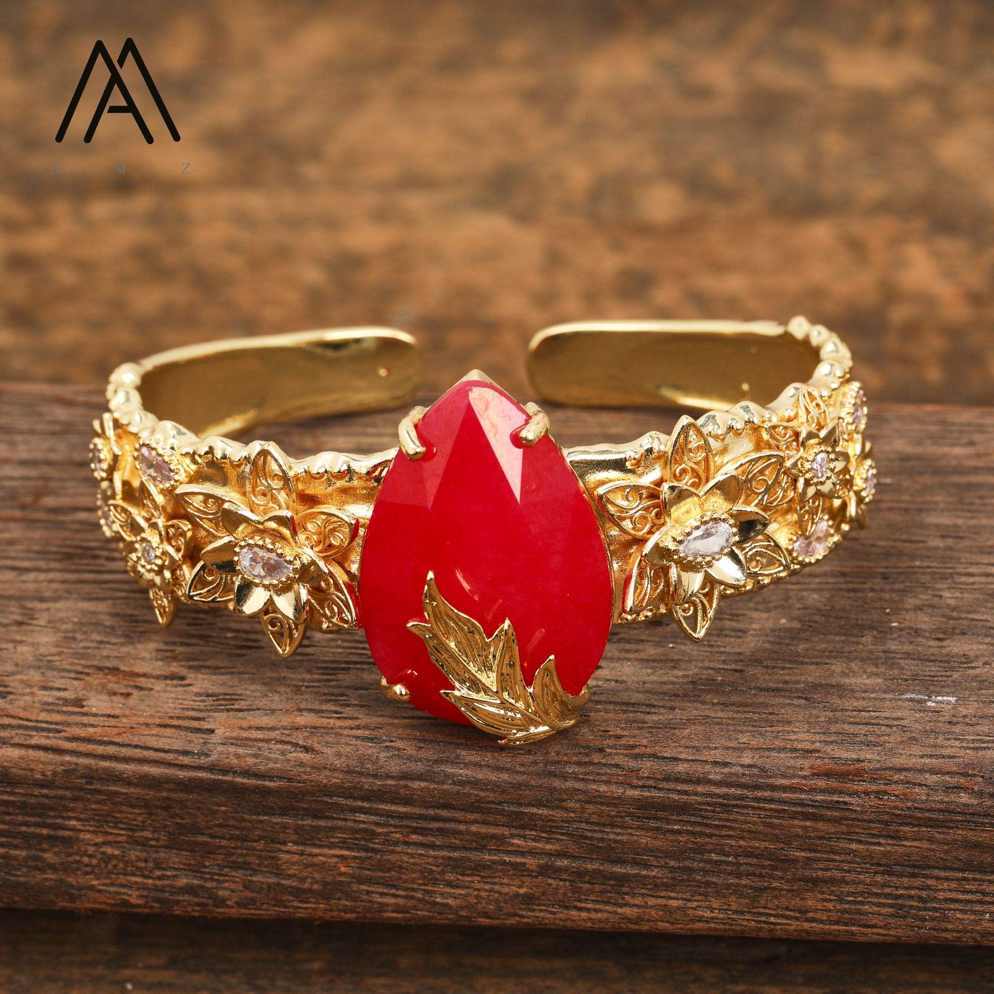 Bracelet en or et jade rouge