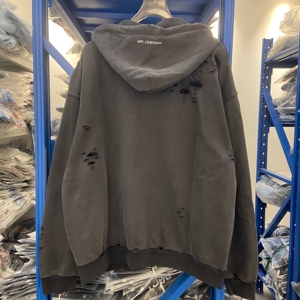 Sudadera con capucha para hombre de alta calidad, negra, con efecto roturado, con cremallera, estilo lavado ácido, de moda, Grailz Project G/R - Product Image 2