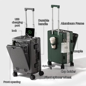 Valise de cabine à ouverture frontale avec porte-gobelet USB, cadre en aluminium, compartiment pour ordinateur portable et serrure à combinaison, pour le voyage - Product Image 3