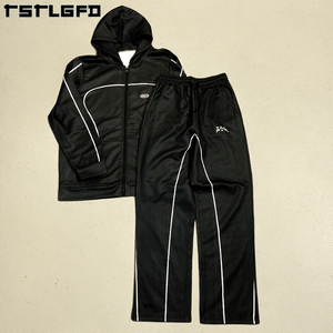 Chándal de nailon cortavientos de secado rápido con ribete blanco y puntada de contrato con logotipo personalizado, ropa de calle, conjunto de dos piezas, chándales para hombre - Product Image 5