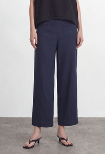 <span class=keywords><strong>Pantaloni</strong></span> Casual da Donna in Cotone Ramie, Gamba Larga alla Caviglia, Testurizzati, Eco-Friendly, Vita Media, Cropped, Tinta Unita, <span class=keywords><strong>con</strong></span> <span class=keywords><strong>Tasche</strong></span>, per Ufficio - Product Image 2