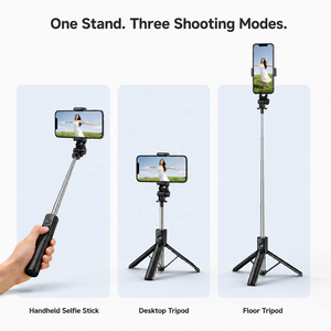 Trépied perche à <span class=keywords><strong>selfie</strong></span> portable extensible <span class=keywords><strong>100</strong></span> <span class=keywords><strong>cm</strong></span> avec télécommande sans fil et support de téléphone rotatif à 360° pour les voyages et le streaming en direct - Product Image 3