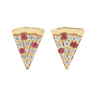 Pendientes de plata de primera ley y rubí para mujer, aretes pequeños, plata esterlina Gemnel, estilo delicado, pizza - Product Image 1