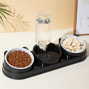 Ensemble de gamelles pour chat avec distributeur d'eau automatique, double mangeoire pour chats, en acier inoxydable, forme arrondie, station d'alimentation 2 en 1 pour animaux de compagnie - Product Image 1
