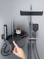 OEM 2025 Ensemble de douche de pluie souple tout en cuivre à poignée unique Pistolet Gris Affichage numérique Atmosphère intelligente Clés de piano Valve en céramique